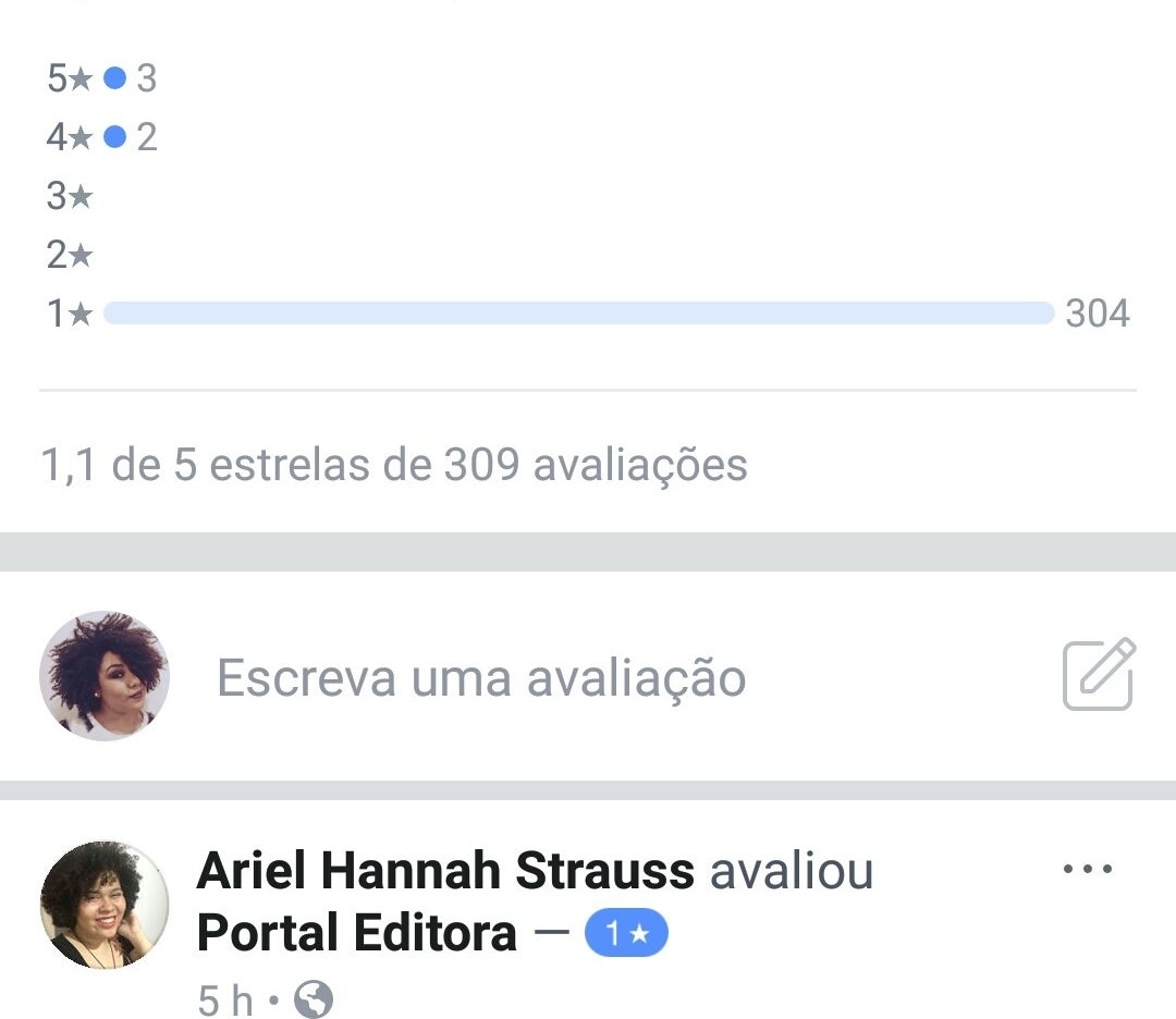 No momento em que este post foi publicado, a página já somava mais de 300 avaliações negativas.