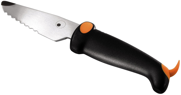 A safe knife for households with young children; it's sharp enough to cut soft foods but not small fingers.