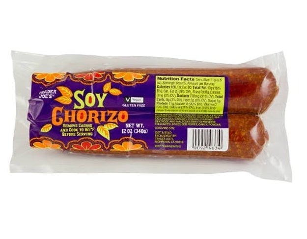 This Trader Joe's soy chorizo, which lends flavor and texture to soups, stews, and pastas.