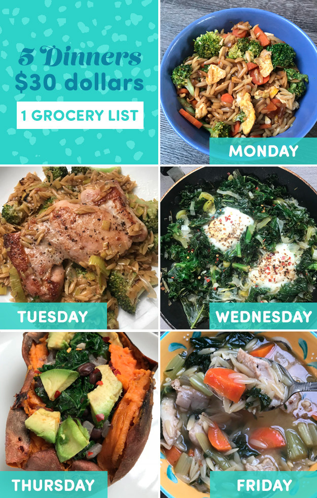 Here was my menu for the week. With Sunday's prep, no meal took longer than 30 minutes to make.