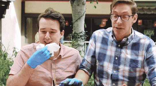 But then it was time for spice level three, and they were scared. Once they bit into it, it was official: they were in trouble.