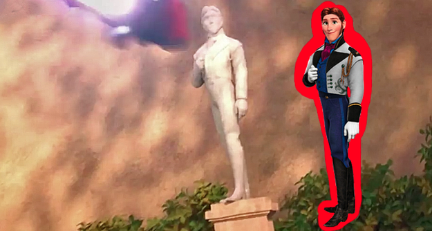 In Big Hero 6, Baymax blows up a statue of Hans from Frozen while training.