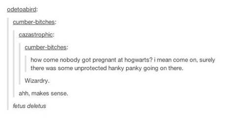 Hogwarts didn't even have pencils. You think they had condoms?