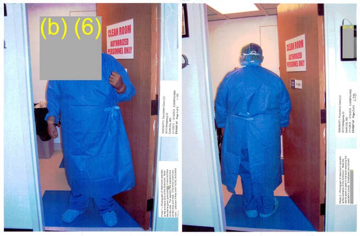 A photograph taken by FDA investigators shows a Foundation Care employee entering the pharmacy's clean room.