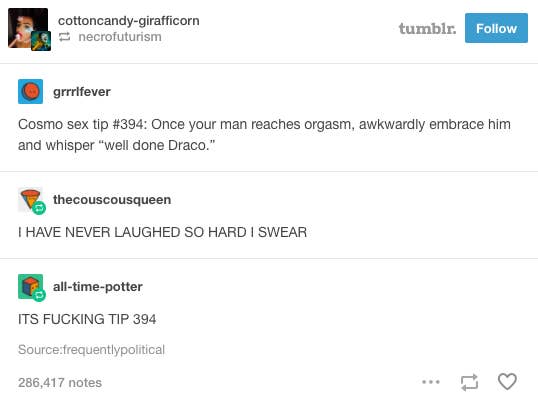 Particularly popular in Draco/Hermione and James/Lily fic. But I repeat: NO SUCH THING EXISTED! It was just a useful plot device for the express purpose of giving characters someone to bang!