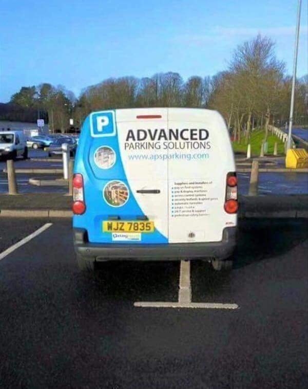 The van says "Advanced Parking Solutions," and yet...