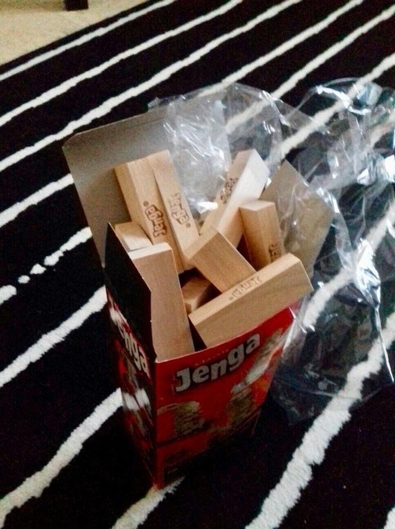 Whoever "put away" this Jenga set — someday I will find you.