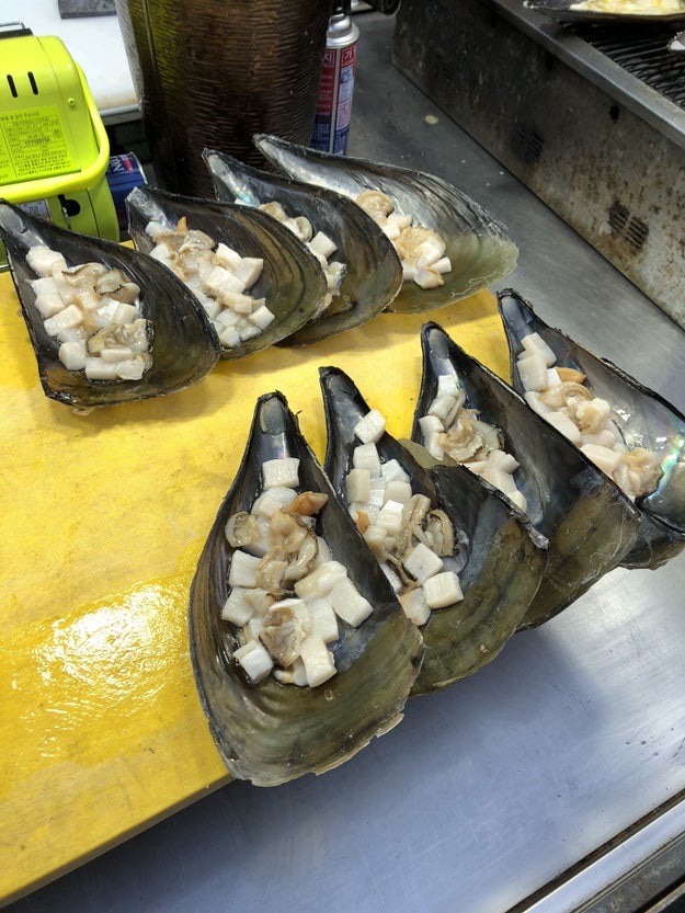 Cheese buttered baked scallops: $10