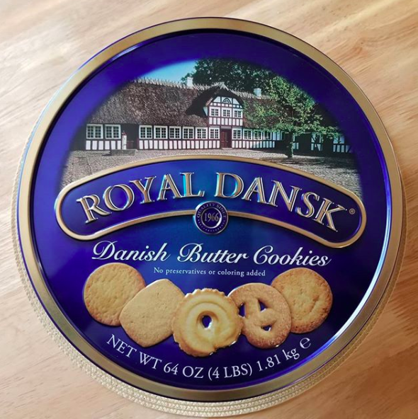 A Royal Dansk container filled with sewing materials, or some random items that definitely weren't Danish butter cookies.
