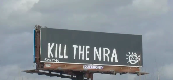 A billboard in Louisville was vandalized with the message "Kill the NRA" on Monday, less than a week after 17 people were shot and killed in the high school shooting in Parkland, Florida.