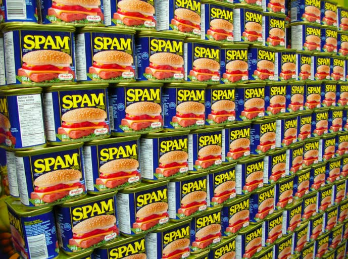 SPiced hAM = Spam.But if that doesn't convince you, Jay Hormel, the creator of Spam, did claim that the product was a combination of the words "spice" and "ham".