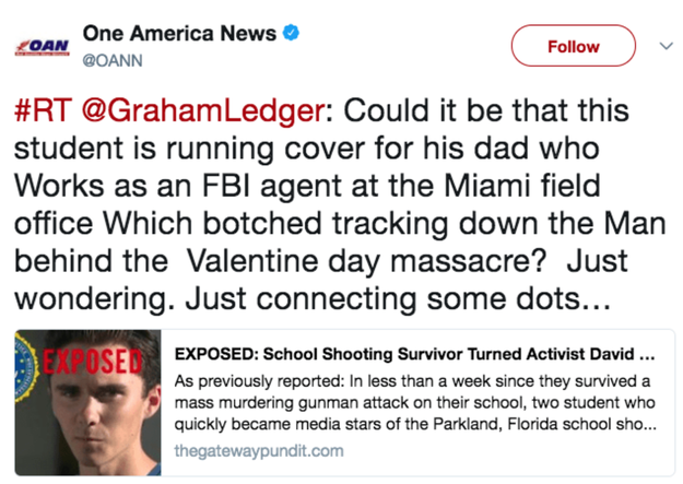 In fact, on Tuesday, Donald Trump Jr. liked two tweets that pushed the theory that one of the Parkland, Florida, shooting survivors, 17-year-old David Hogg, was "coached" in his efforts to advocate for gun control legislation.