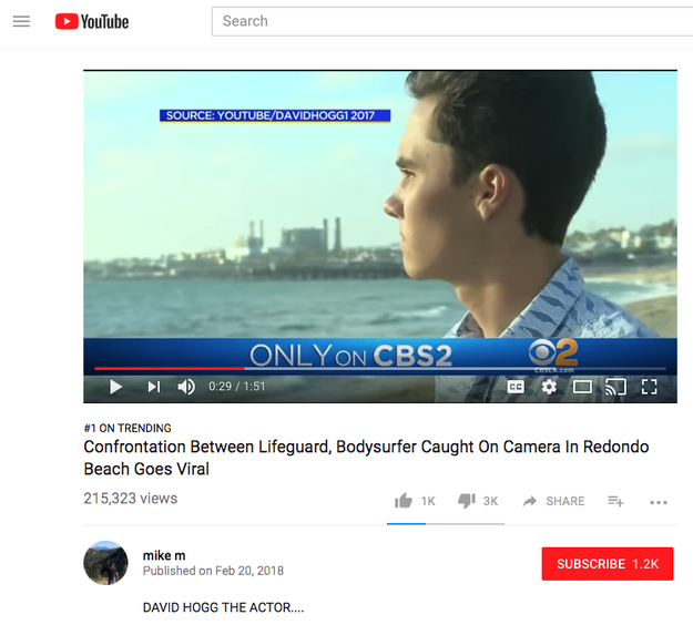 A video calling David Hogg — a 17-year-old survivor of the Florida school shooting — an "actor" was the No. 1 trending video on YouTube on Wednesday, prompting massive backlash against the company.