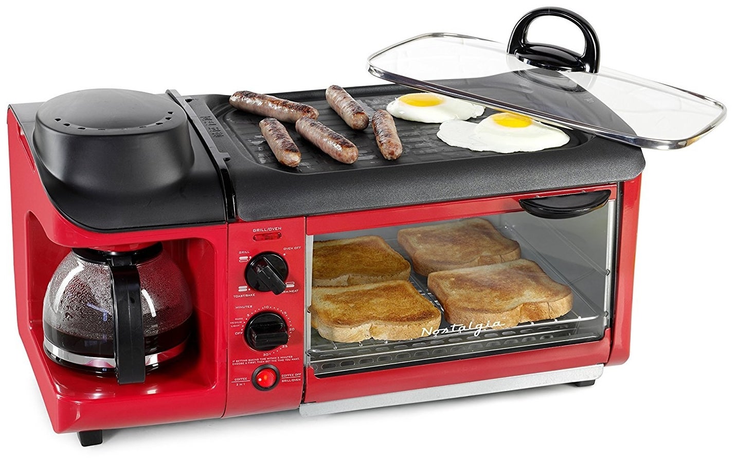 The coffee maker brews up to four cups of coffee, and the toaster oven can fit up to four slices of bread at a time. It has a 30-minute timer with automatic shutoff. The removable oven tray and non-stick griddle make for easy cleaning.Promising review: "Great for any kitchen, dorm, senior living kitchen, home, office break area, camper, etc. Want hot chocolate, an English muffin toasted, all while frying the egg and sausage links in 10 minutes? You can do it with this little time saver. Perfectly packaged with instructions and a recipe book." —Charlene LittlesGet it from Amazon for $54.45.