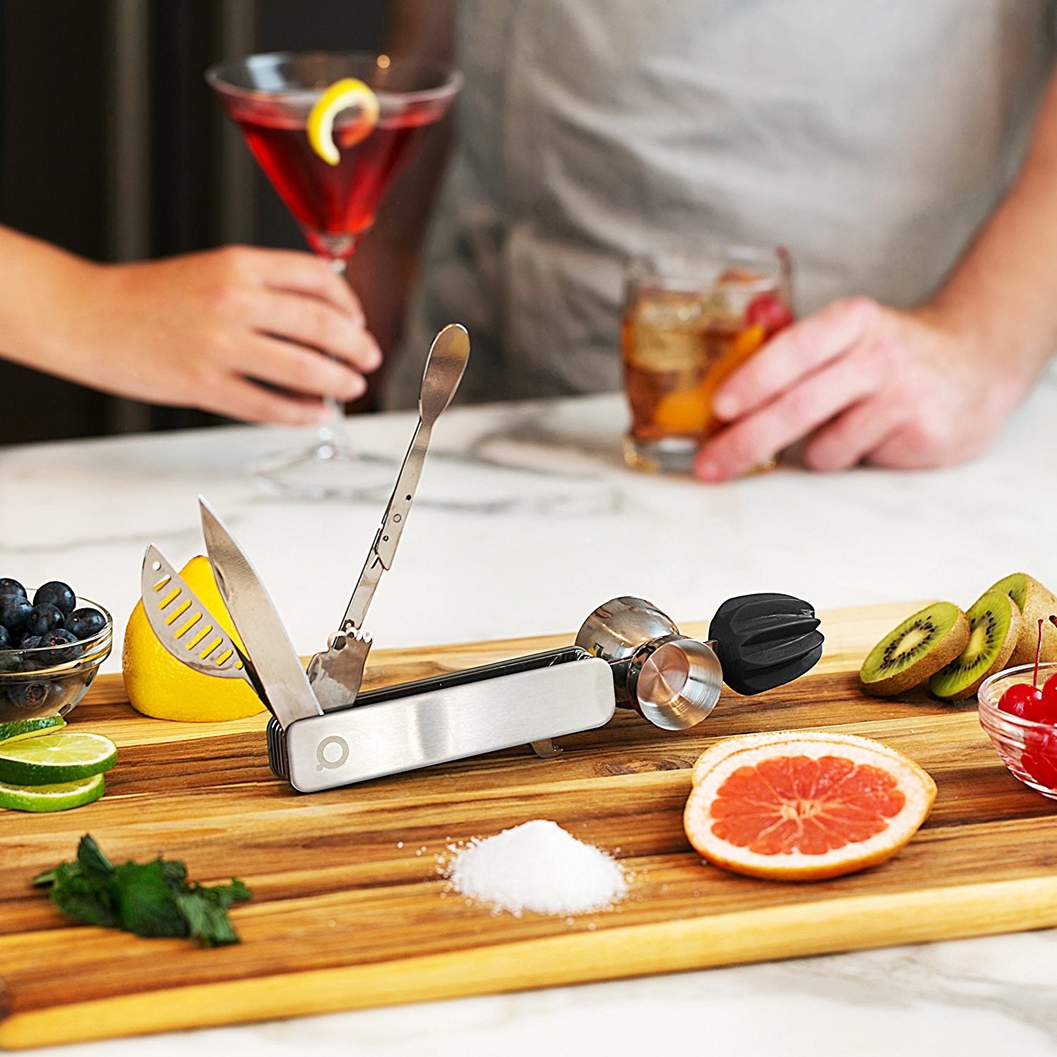 This tool includes a muddler, stirrer, knife, channel knife, zester, reamer, jigger, bottle opener, corkscrew, and strainer!Promising review: "This tool is a truly great item to have in your kitchen or suitcase for those travel bar moments. It has a good heft to it that keep it stable when using all of its many tools. It also works really well and functions exactly as you need it, too. If you don't have enough space for a bar but need the tools to make a cocktail after a long day, this is the tool for you. It's compact, well built, and works wonders with helping to destress after a long day." —saxman930Get it from Amazon for $37.98 or The Grommet for $39.95 (available in two finishes).