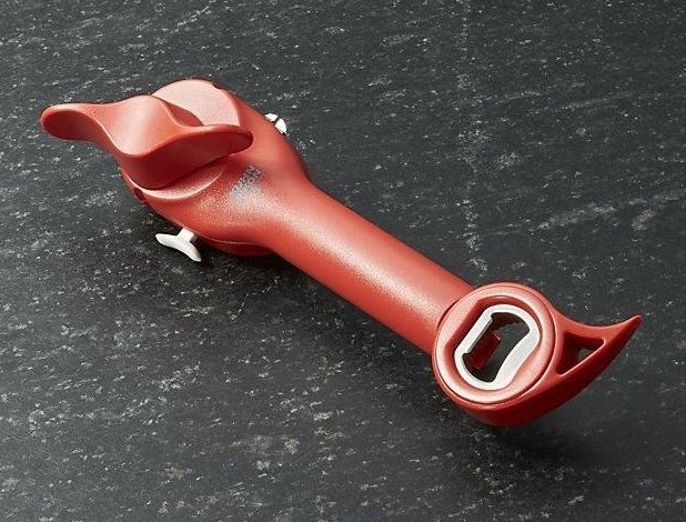Promising review: "At first, I thought it was a bit expensive, but this handy little gadget is worth every penny. This can/bottle opener is so versatile, and as advertised, it opens a can with a smooth edge so you cannot cut yourself. Better yet, the food from the can does not get on the cutting mechanism. This is also a great bottle opener, and it also can remove those tight caps from two-liter soda bottles. It can also assist in removing the tops of soda cans by using the pointed tip, which looks like a bird's beak, by simply tucking it under the soda can tab. I'm so pleased with this, and I definitely plan on purchasing a few for holiday gifts." —David F.Get it from Amazon for $18.06 or Jet for $19.95 (available in three colors).