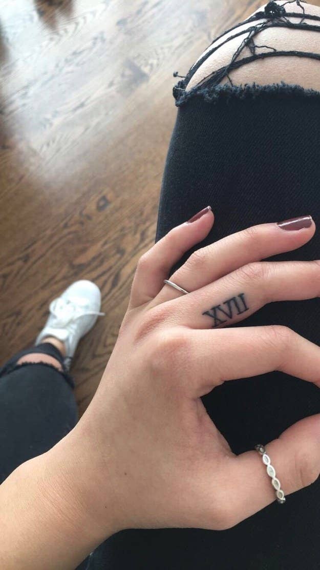 "I got '17' in Roman numerals last year, when I was 16. I am adopted and don’t know much about my birth parents, but that my birth mother was 17 when I changed her life." — kelseyr4db83a9b0