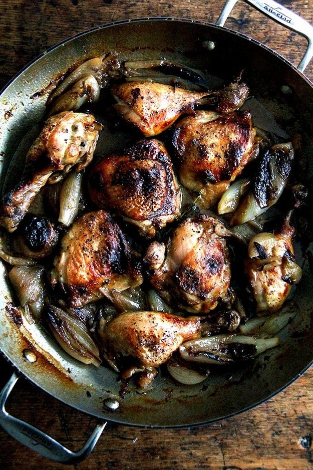 Roast Chicken and Shallots With Mustard, White Wine, and Thyme