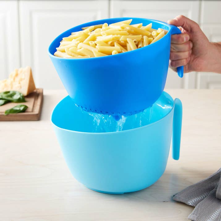 This bowl and colander set features non-slip silicone bottoms. It's dishwasher safe!Get it from the Tasty collection at Walmart for $12.44 (available in two color combos).