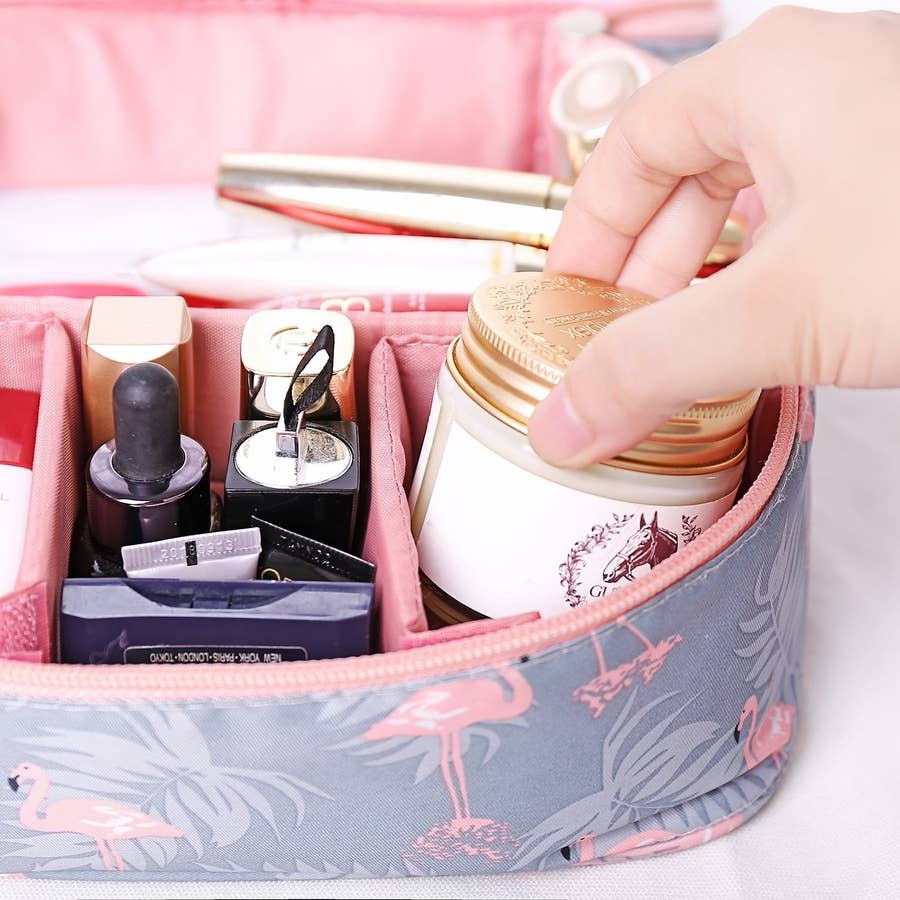 Pink Checkered Cosmetics Makeup Bag Travel Size Container Toiletry Bag for  Women