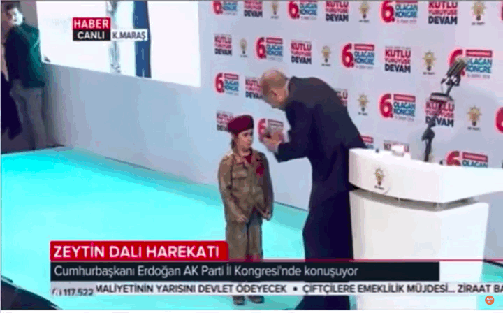“Here are our Maroon Berets. Look, we have our own Maroon Berets,” he said as she walked across the stage, dressed in the uniform of Turkey's special forces. “But Maroon Berets don’t cry,” Erdgoan said as he tried to console her.