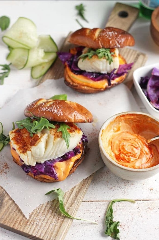 Blackened Fish Burgers with Sriracha Mayo