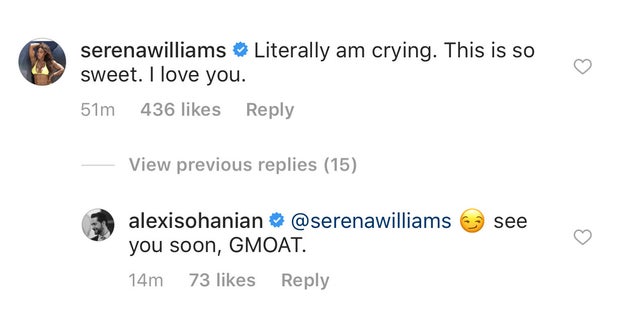 As if it couldn't get any cuter, Williams and Ohanian proceeded to have the BEST EXCHANGE ever in the Instagram comments of his post.