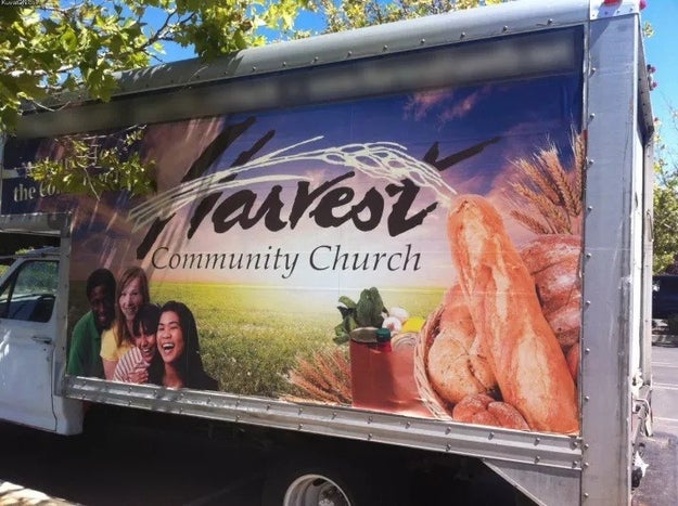 Technically speaking, the stroke across the "H" of "Harvest" is being depicted as a stalk of wheat, which just happens to end right at the tip of a baguette. This is not meant to depict an ejaculating penis, as far as we can tell.