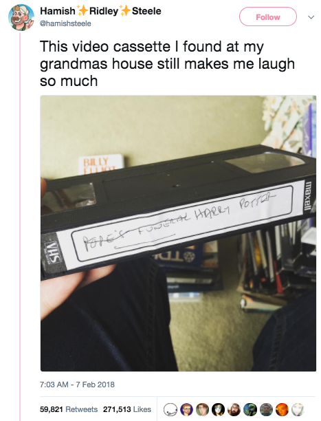 This grandma, who gave no fucks about taping Harry Potter over the pope's funeral: