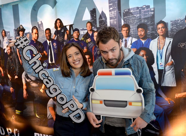 Look at him goofing around with his co-star Marina Squerciati.