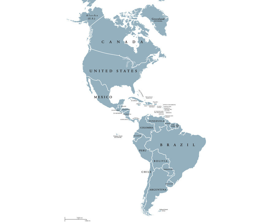 Карта северной южной америки со странами