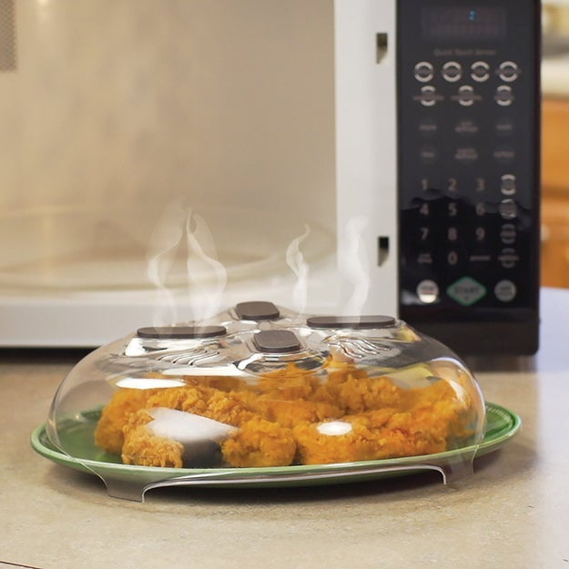 A splatter guard to keep your microwave safe from your latest midnight snack innovation.