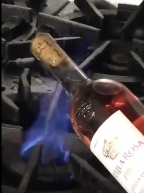 And on a low-medium heat, he and his friend slowly tilted the neck of the bottle toward the flame...