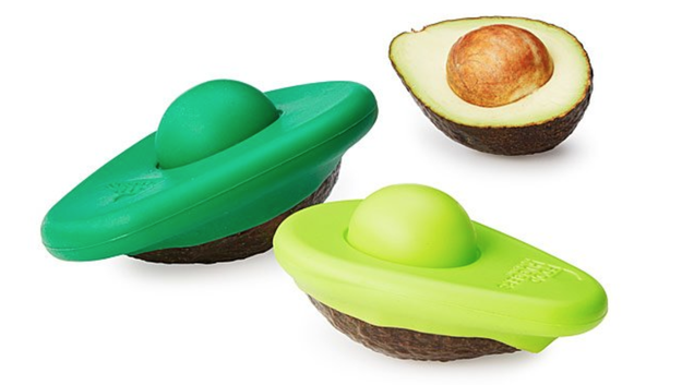 A pair of avocado huggers that keep your unused avocado halves nice and green for later.