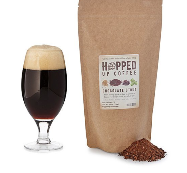 A bag of beer-inspired coffee featuring notes of hops and barley.