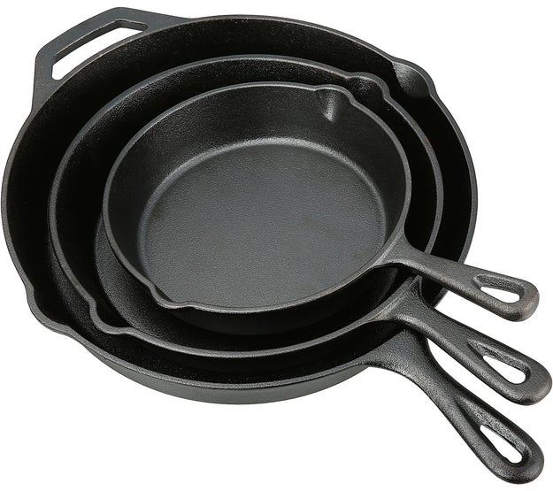 A three-piece skillet set because cast iron is amazing. (Plus they're already seasoned to make your life easier.)