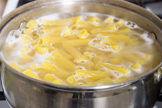 Start cooking your pasta in a small pot of cold water instead of a huge pot of boiling.