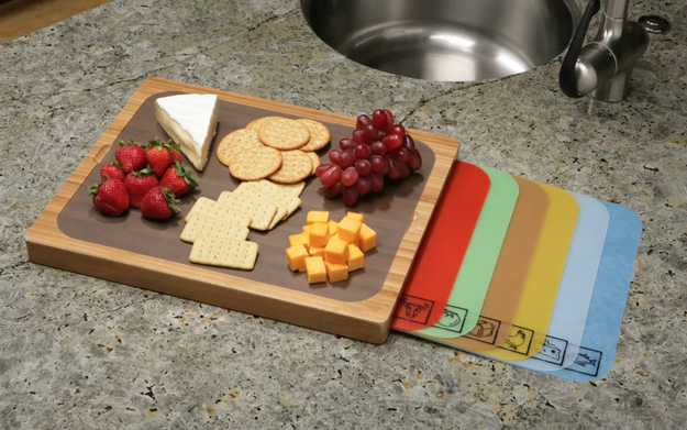 A bamboo cutting board with seven color-coded mats that are also easy to clean.