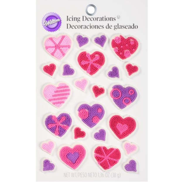 A set of icing decorations that are completely edible and perfect for Valentine's Day creations.