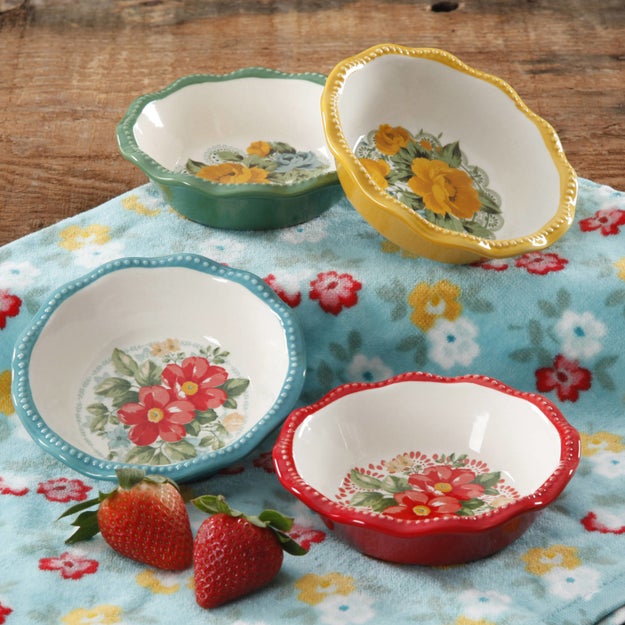 A set of four mini pie plates that look stylishly vintage and are super easy to clean.