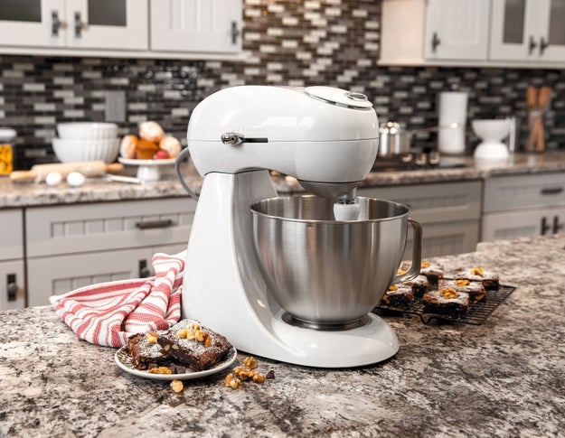 A four-quart stand mixer with 400 watts of power for pro-level mixing that can handle the thickest dough.