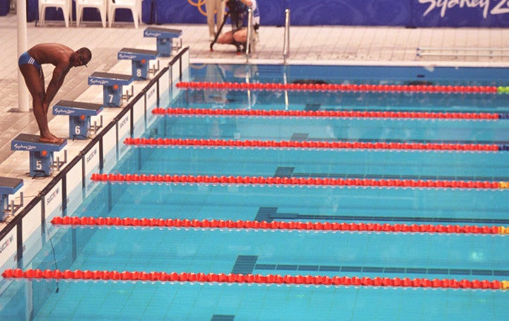 Eric Moussambani of Equatorial Guinea competes alone in 2000 for the first time in an Olympic-size pool.