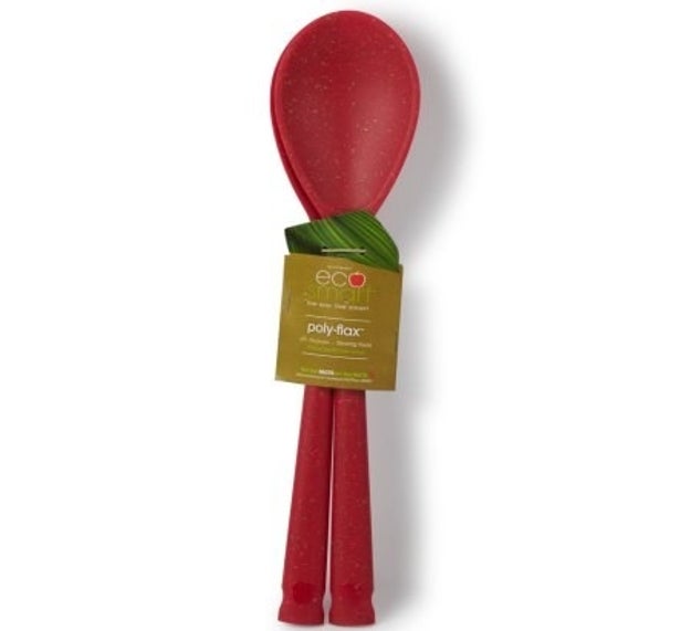 A set of eco-friendly serving spoons made from recycled materials and totally dishwasher safe.