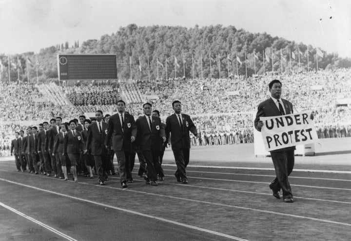 The Olympic team from Formosa (Taiwan) take a stand in 1960.