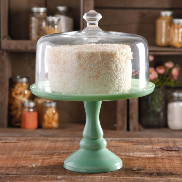 A 10-inch cake stand with a glass cover that looks fancier than anything else on your kitchen counter.