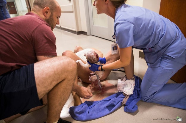 After the nurses rushed to Jes, it was only about three minutes later that the baby was born and laying on her chest.