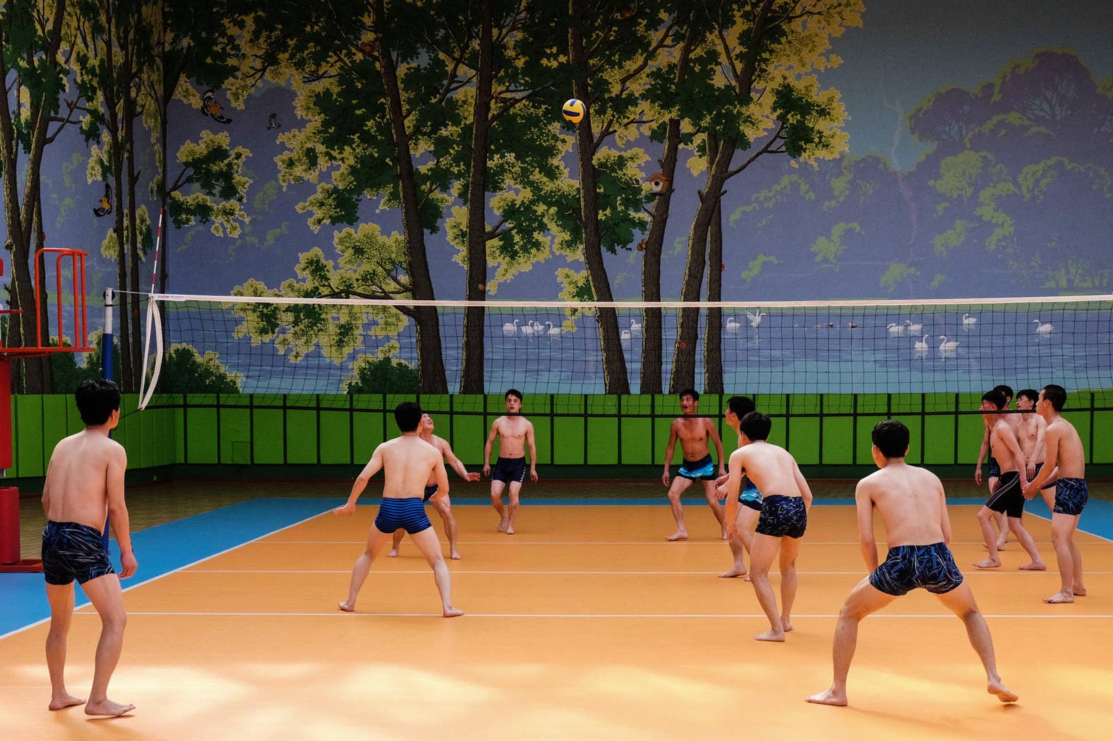 Pyongyangites play volleyball at Munsu Water Park in Pyongyang.