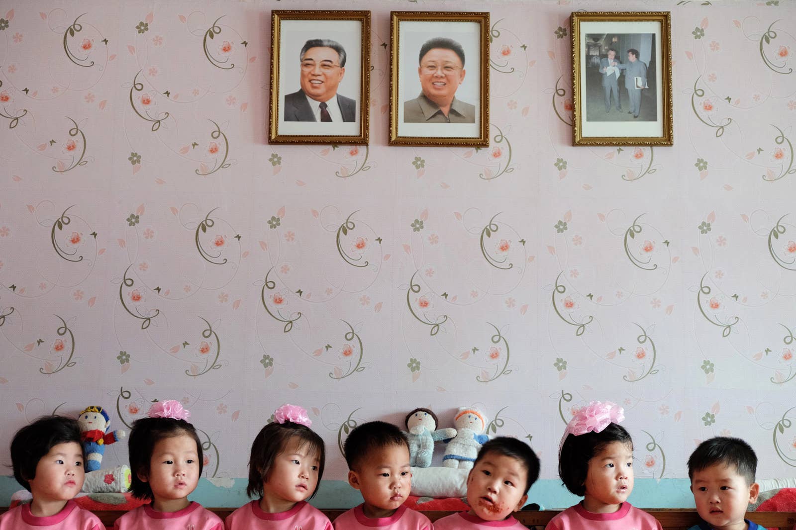 Children line up in an orphanage in Nampo on North Korea's west coast.