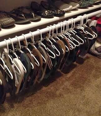 Get a set of 30 kid-sized hangers on Amazon for $11.71 and a closet rod for $29.97. For more tips on organizing your shoe obsession, head over here.