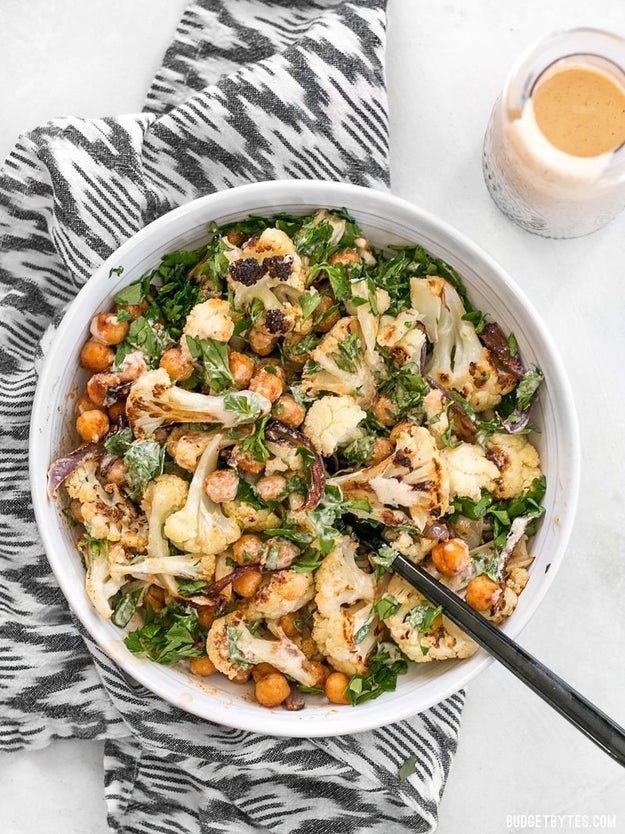 Roasted Cauliflower Salad With Lemon Tahini Dressing